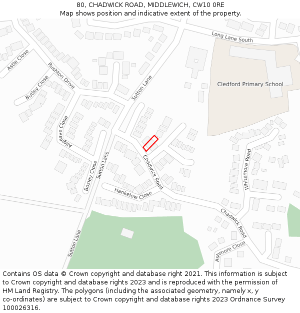 80, CHADWICK ROAD, MIDDLEWICH, CW10 0RE: Location map and indicative extent of plot