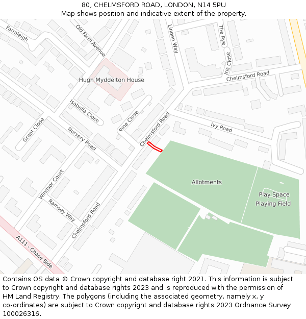 80, CHELMSFORD ROAD, LONDON, N14 5PU: Location map and indicative extent of plot