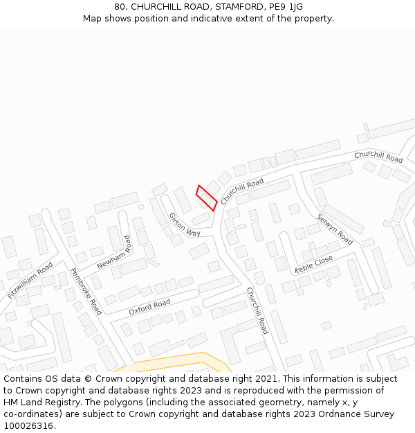 80, CHURCHILL ROAD, STAMFORD, PE9 1JG: Location map and indicative extent of plot