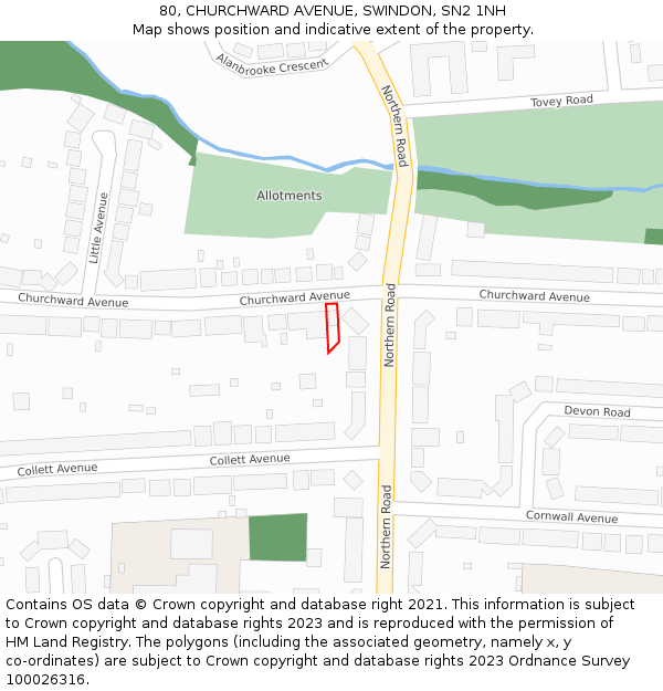 80, CHURCHWARD AVENUE, SWINDON, SN2 1NH: Location map and indicative extent of plot