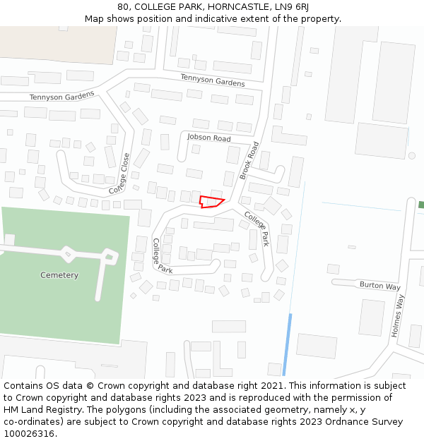 80, COLLEGE PARK, HORNCASTLE, LN9 6RJ: Location map and indicative extent of plot