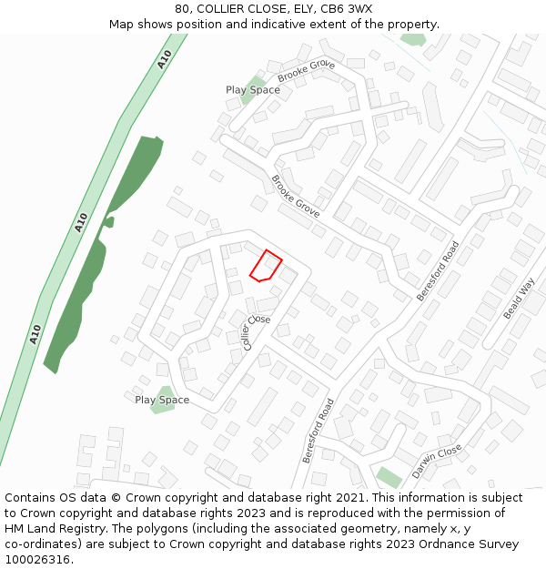 80, COLLIER CLOSE, ELY, CB6 3WX: Location map and indicative extent of plot