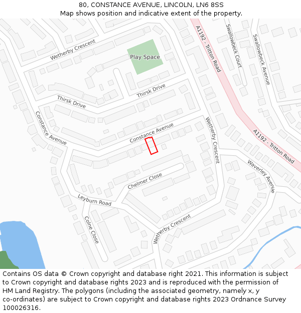 80, CONSTANCE AVENUE, LINCOLN, LN6 8SS: Location map and indicative extent of plot