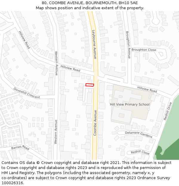 80, COOMBE AVENUE, BOURNEMOUTH, BH10 5AE: Location map and indicative extent of plot