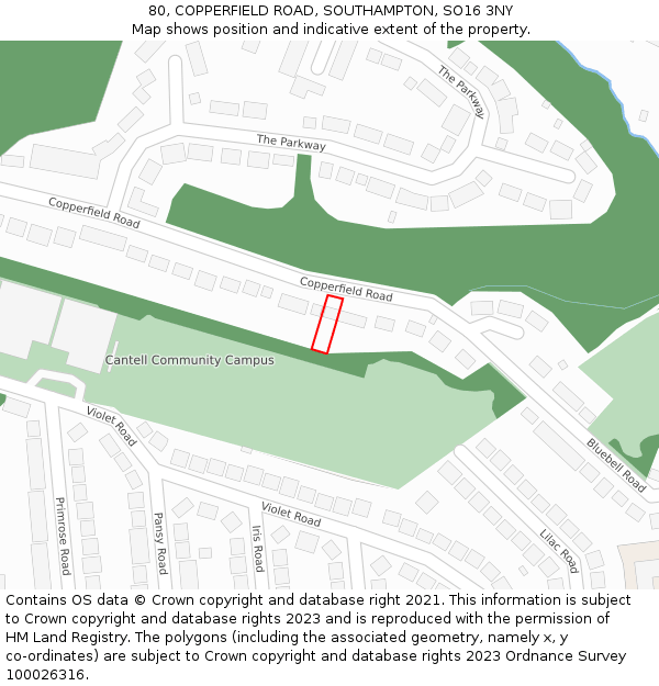 80, COPPERFIELD ROAD, SOUTHAMPTON, SO16 3NY: Location map and indicative extent of plot