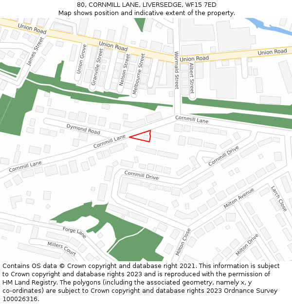 80, CORNMILL LANE, LIVERSEDGE, WF15 7ED: Location map and indicative extent of plot