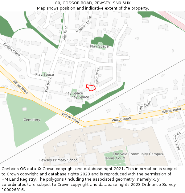 80, COSSOR ROAD, PEWSEY, SN9 5HX: Location map and indicative extent of plot