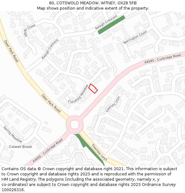 80, COTSWOLD MEADOW, WITNEY, OX28 5FB: Location map and indicative extent of plot