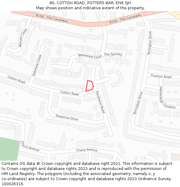 80, COTTON ROAD, POTTERS BAR, EN6 5JH: Location map and indicative extent of plot