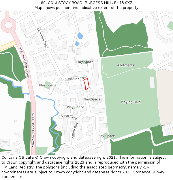 80, COULSTOCK ROAD, BURGESS HILL, RH15 9XZ: Location map and indicative extent of plot