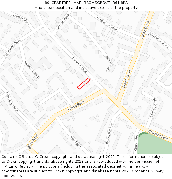 80, CRABTREE LANE, BROMSGROVE, B61 8PA: Location map and indicative extent of plot