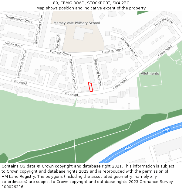 80, CRAIG ROAD, STOCKPORT, SK4 2BG: Location map and indicative extent of plot