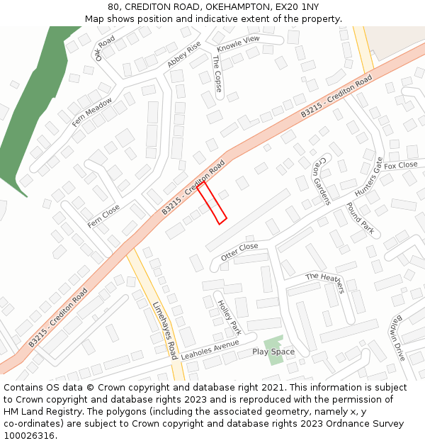 80, CREDITON ROAD, OKEHAMPTON, EX20 1NY: Location map and indicative extent of plot