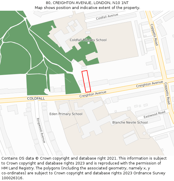 80, CREIGHTON AVENUE, LONDON, N10 1NT: Location map and indicative extent of plot