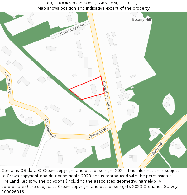 80, CROOKSBURY ROAD, FARNHAM, GU10 1QD: Location map and indicative extent of plot