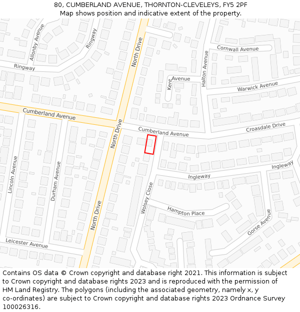 80, CUMBERLAND AVENUE, THORNTON-CLEVELEYS, FY5 2PF: Location map and indicative extent of plot