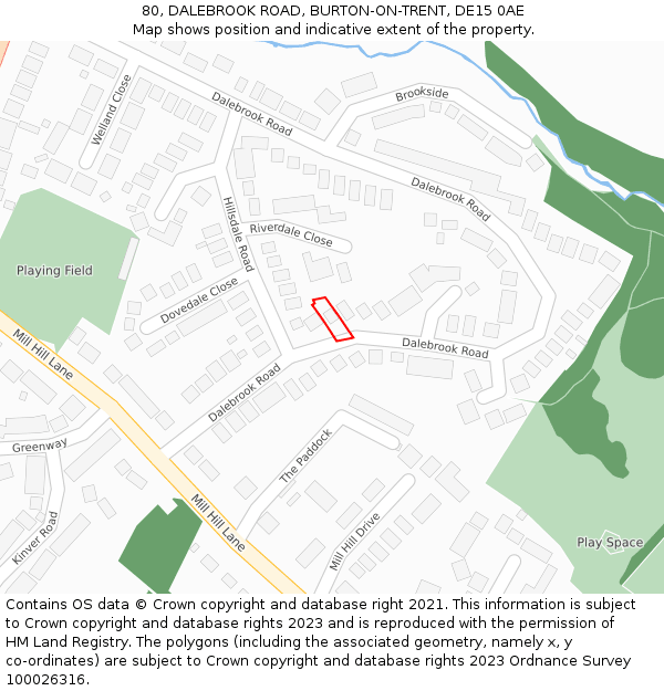80, DALEBROOK ROAD, BURTON-ON-TRENT, DE15 0AE: Location map and indicative extent of plot