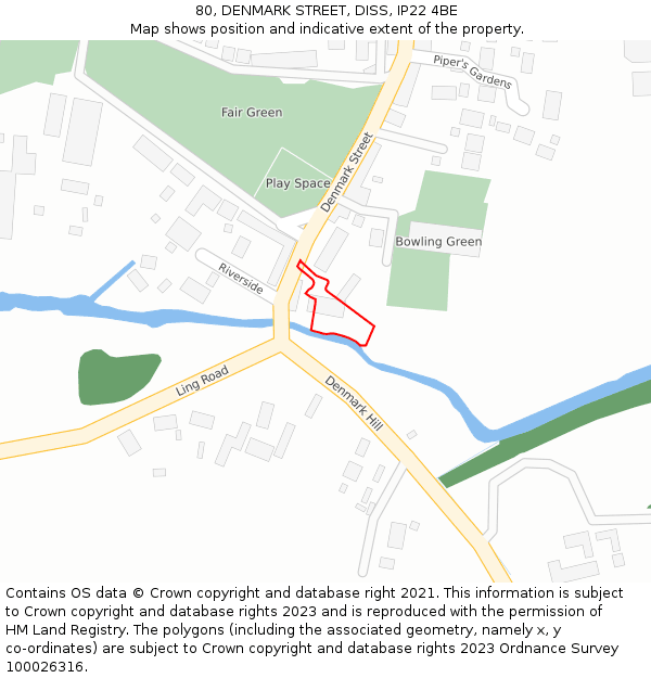 80, DENMARK STREET, DISS, IP22 4BE: Location map and indicative extent of plot