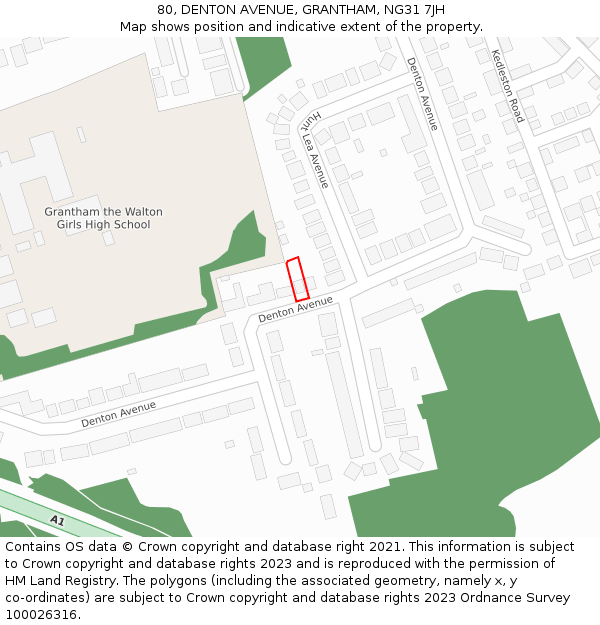 80, DENTON AVENUE, GRANTHAM, NG31 7JH: Location map and indicative extent of plot