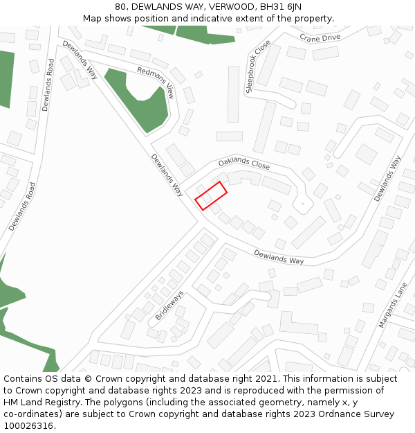 80, DEWLANDS WAY, VERWOOD, BH31 6JN: Location map and indicative extent of plot