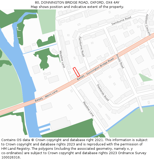 80, DONNINGTON BRIDGE ROAD, OXFORD, OX4 4AY: Location map and indicative extent of plot