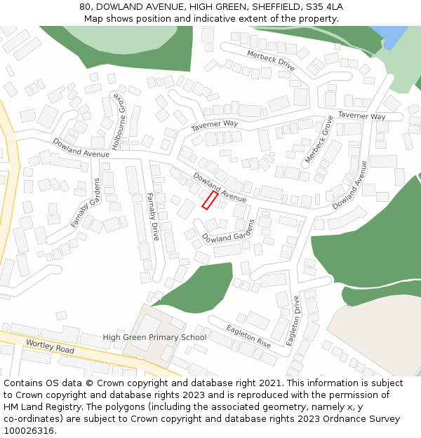 80, DOWLAND AVENUE, HIGH GREEN, SHEFFIELD, S35 4LA: Location map and indicative extent of plot