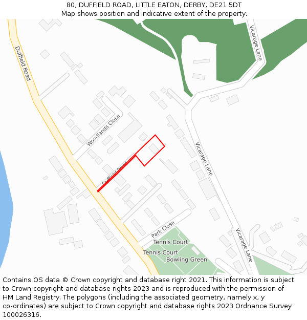 80, DUFFIELD ROAD, LITTLE EATON, DERBY, DE21 5DT: Location map and indicative extent of plot