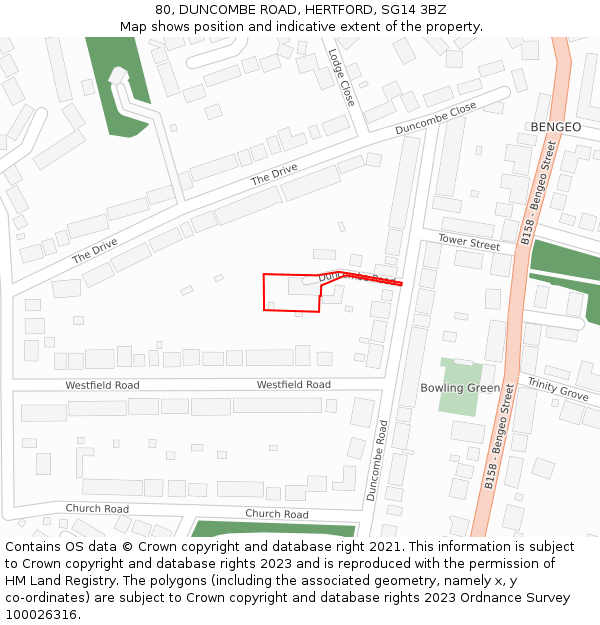 80, DUNCOMBE ROAD, HERTFORD, SG14 3BZ: Location map and indicative extent of plot