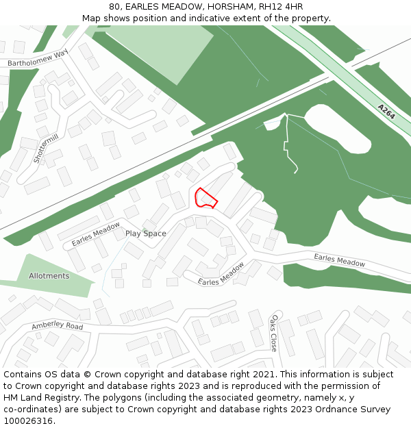 80, EARLES MEADOW, HORSHAM, RH12 4HR: Location map and indicative extent of plot