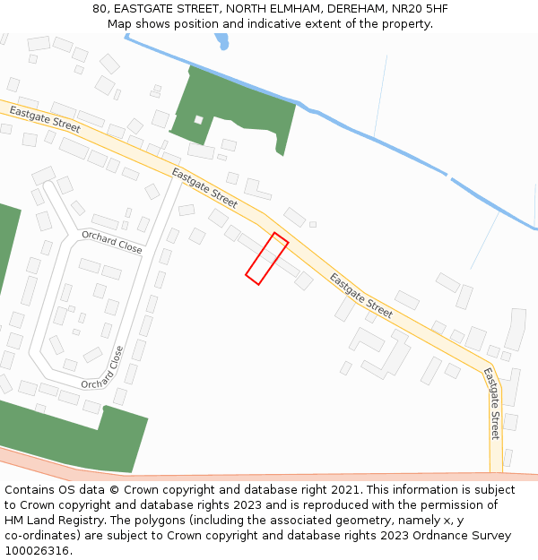 80, EASTGATE STREET, NORTH ELMHAM, DEREHAM, NR20 5HF: Location map and indicative extent of plot