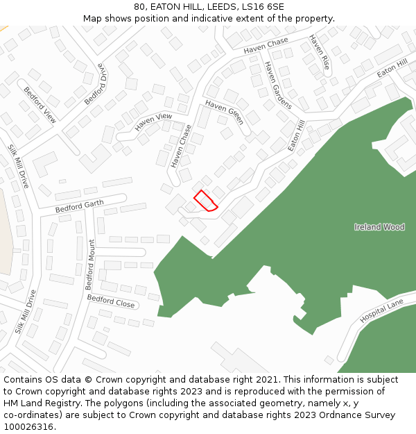 80, EATON HILL, LEEDS, LS16 6SE: Location map and indicative extent of plot