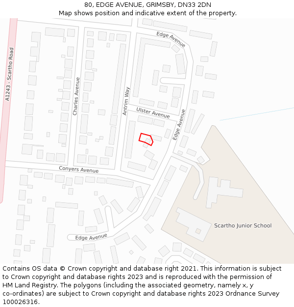 80, EDGE AVENUE, GRIMSBY, DN33 2DN: Location map and indicative extent of plot