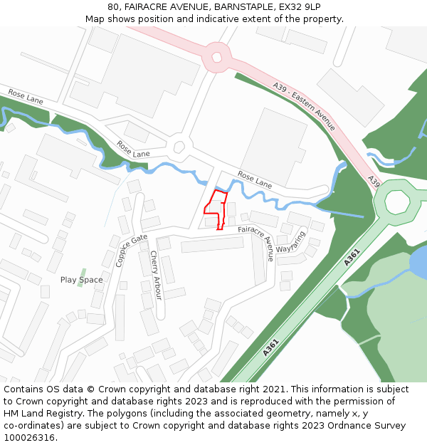 80, FAIRACRE AVENUE, BARNSTAPLE, EX32 9LP: Location map and indicative extent of plot