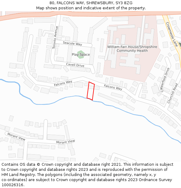 80, FALCONS WAY, SHREWSBURY, SY3 8ZG: Location map and indicative extent of plot