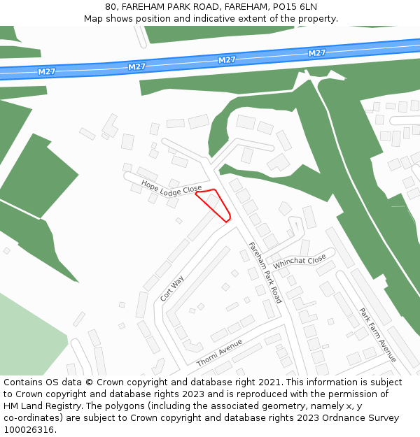 80, FAREHAM PARK ROAD, FAREHAM, PO15 6LN: Location map and indicative extent of plot