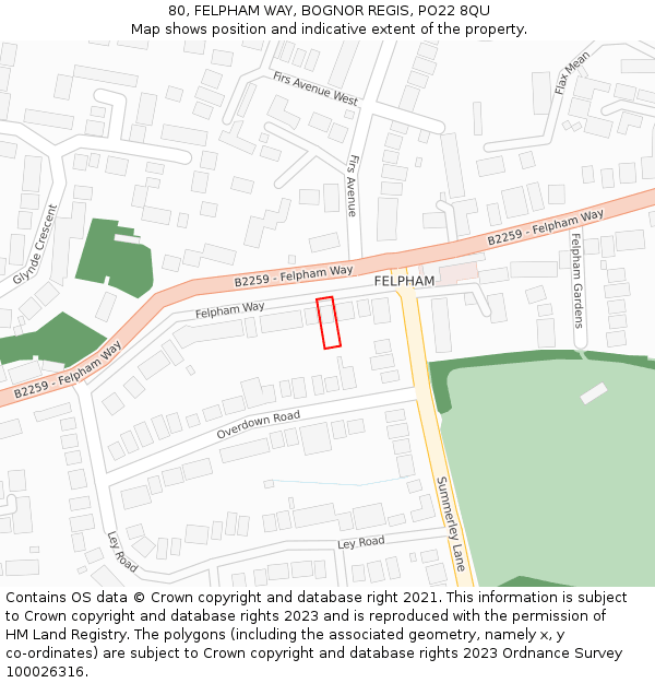 80, FELPHAM WAY, BOGNOR REGIS, PO22 8QU: Location map and indicative extent of plot