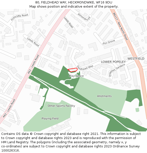 80, FIELDHEAD WAY, HECKMONDWIKE, WF16 9DU: Location map and indicative extent of plot