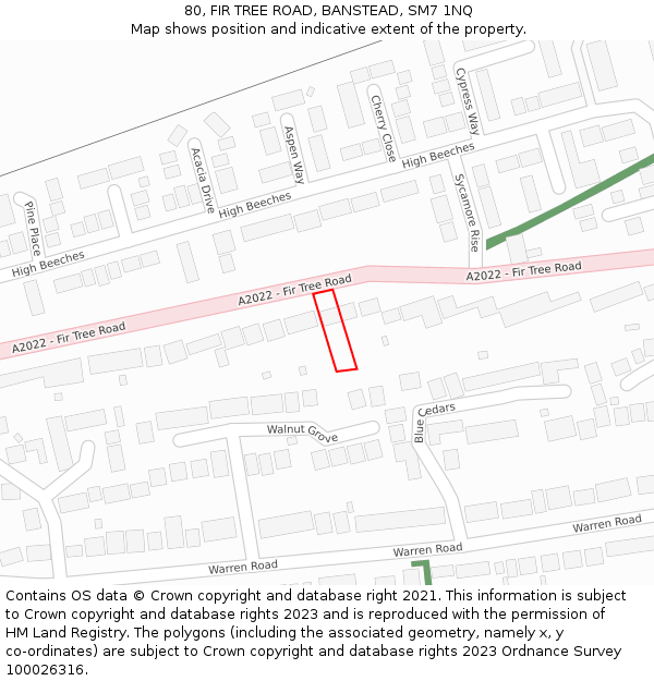 80, FIR TREE ROAD, BANSTEAD, SM7 1NQ: Location map and indicative extent of plot