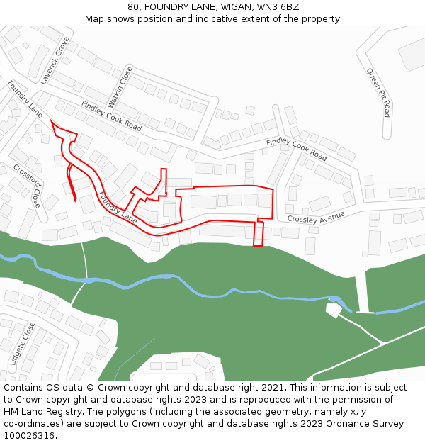 80, FOUNDRY LANE, WIGAN, WN3 6BZ: Location map and indicative extent of plot