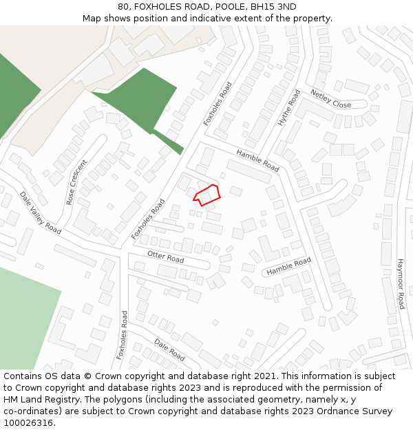 80, FOXHOLES ROAD, POOLE, BH15 3ND: Location map and indicative extent of plot