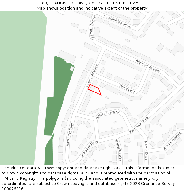 80, FOXHUNTER DRIVE, OADBY, LEICESTER, LE2 5FF: Location map and indicative extent of plot