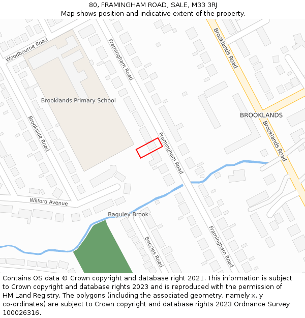 80, FRAMINGHAM ROAD, SALE, M33 3RJ: Location map and indicative extent of plot