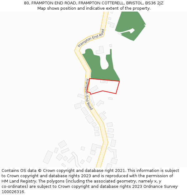 80, FRAMPTON END ROAD, FRAMPTON COTTERELL, BRISTOL, BS36 2JZ: Location map and indicative extent of plot