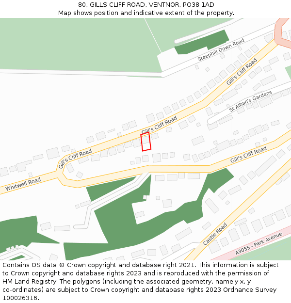 80, GILLS CLIFF ROAD, VENTNOR, PO38 1AD: Location map and indicative extent of plot