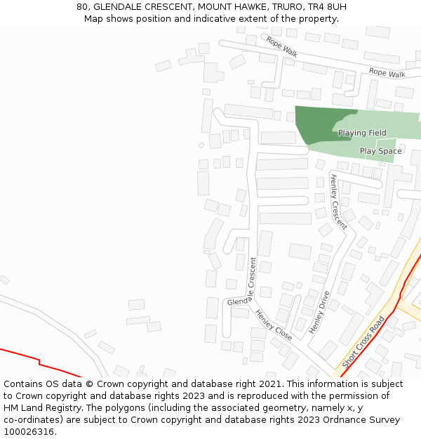 80, GLENDALE CRESCENT, MOUNT HAWKE, TRURO, TR4 8UH: Location map and indicative extent of plot