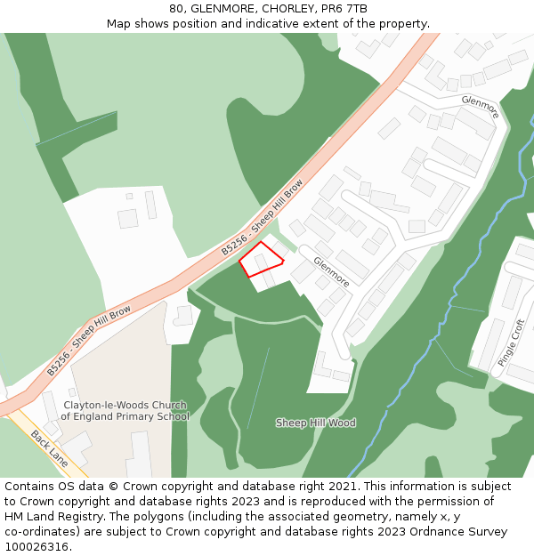 80, GLENMORE, CHORLEY, PR6 7TB: Location map and indicative extent of plot