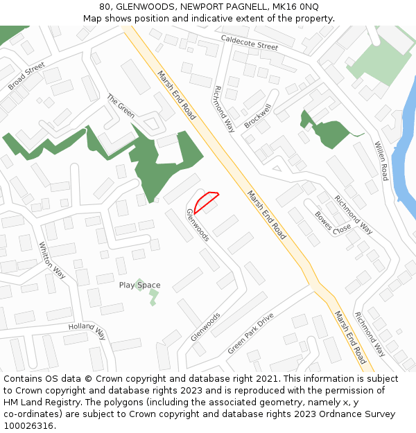 80, GLENWOODS, NEWPORT PAGNELL, MK16 0NQ: Location map and indicative extent of plot