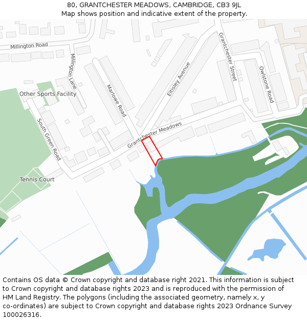 80, GRANTCHESTER MEADOWS, CAMBRIDGE, CB3 9JL: Location map and indicative extent of plot