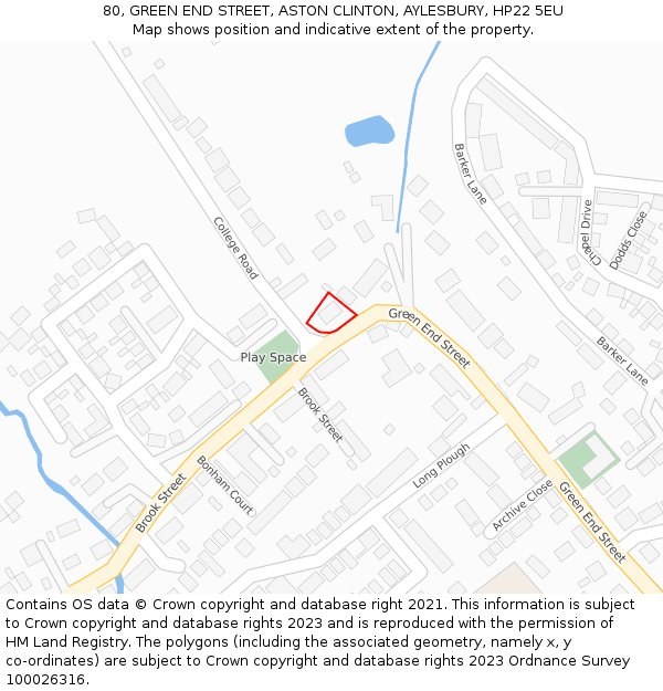 80, GREEN END STREET, ASTON CLINTON, AYLESBURY, HP22 5EU: Location map and indicative extent of plot