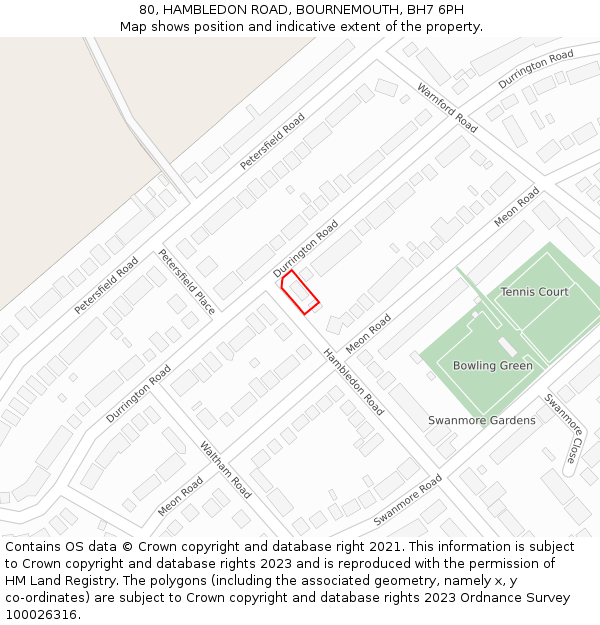 80, HAMBLEDON ROAD, BOURNEMOUTH, BH7 6PH: Location map and indicative extent of plot